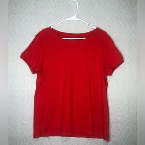 Talbots Womens Stretch Weekend Tee 1X Short Sleeve Decorative Buttons Orange Red